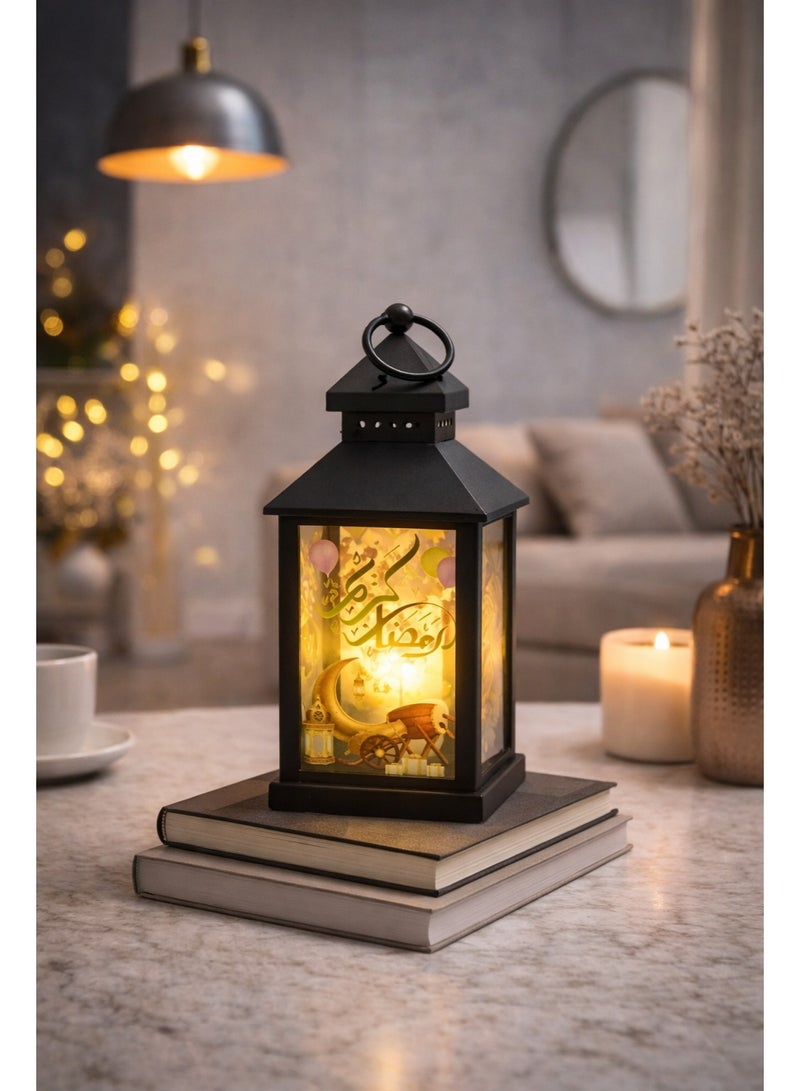 فانوس رمضان أكريلك أسود 23 سم مضيء – يعمل بالبطاريات أو وصلة كهربائية مرفقة – ديكور رف وتعليق – موديل K06-145 - Image 1